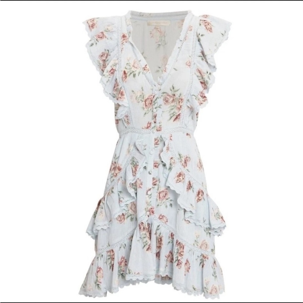 LoveShackFancy White and Pink Floral Mini Dress